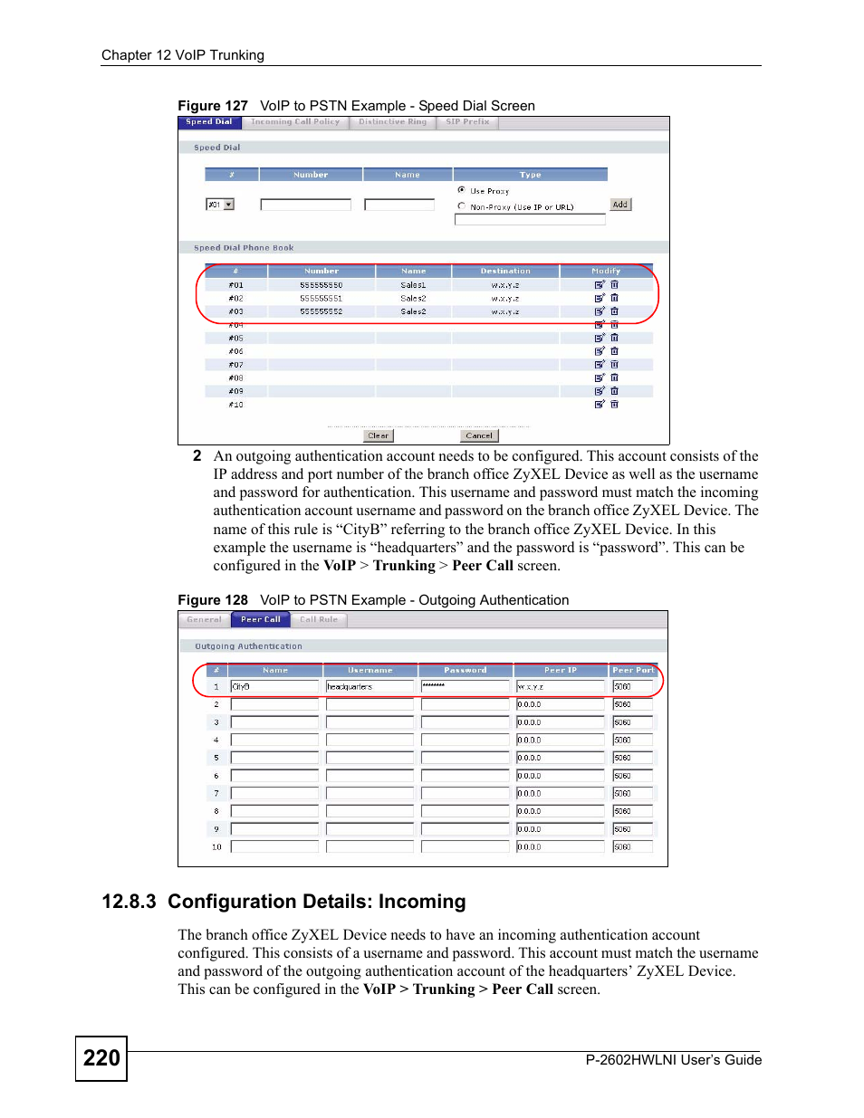 3 configuration details: incoming | ZyXEL Communications P-2602HWLNI User Manual | Page 220 / 496