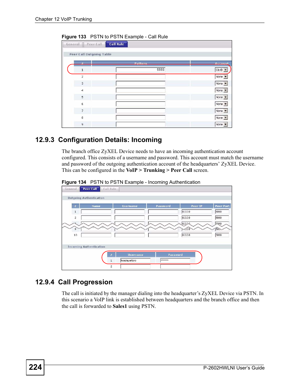 3 configuration details: incoming, 4 call progression | ZyXEL Communications P-2602HWLNI User Manual | Page 224 / 496
