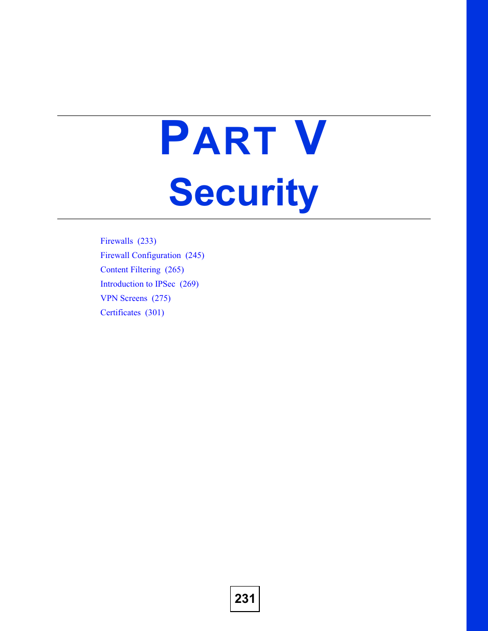 Security, Part v: security | ZyXEL Communications P-2602HWLNI User Manual | Page 231 / 496