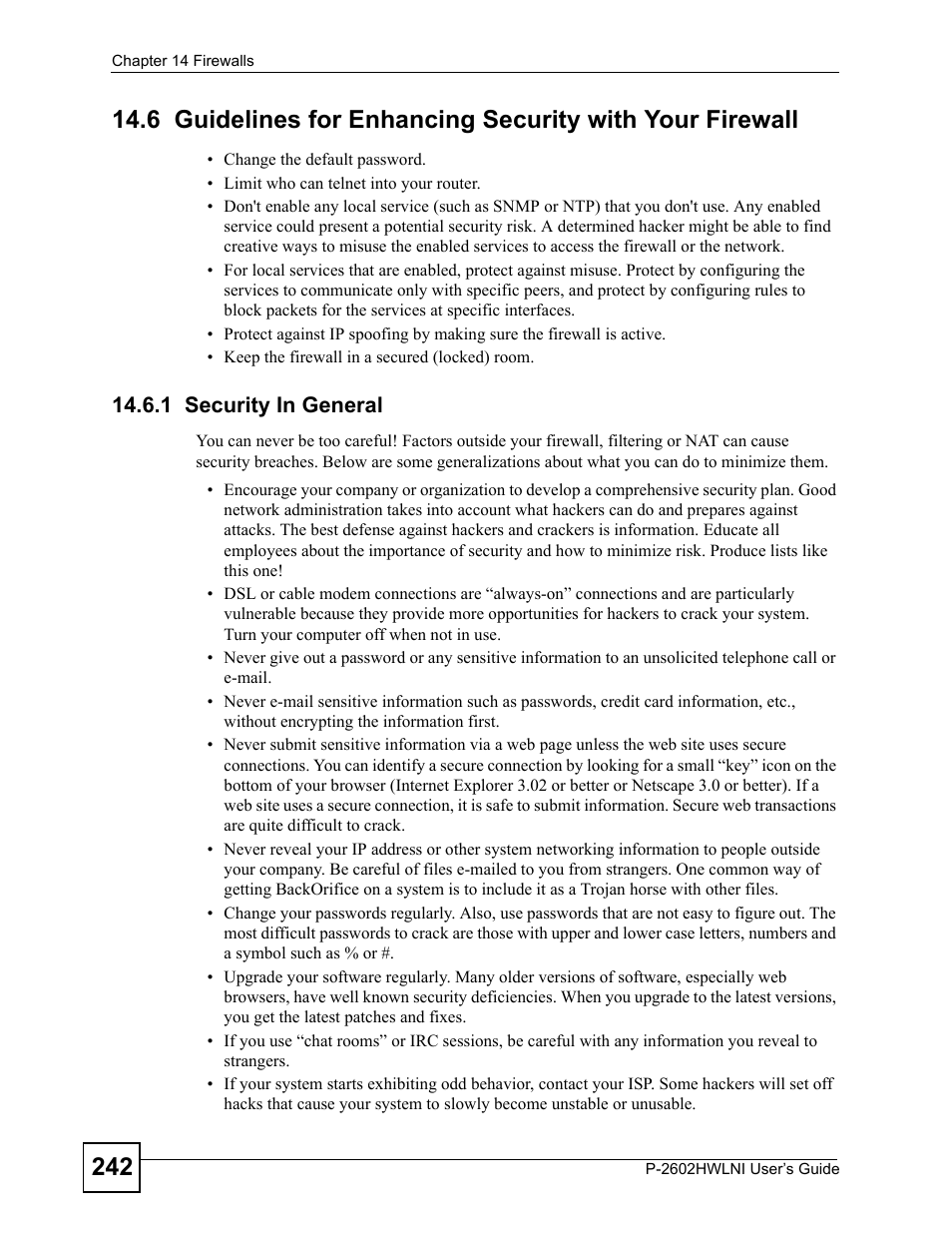 1 security in general | ZyXEL Communications P-2602HWLNI User Manual | Page 242 / 496