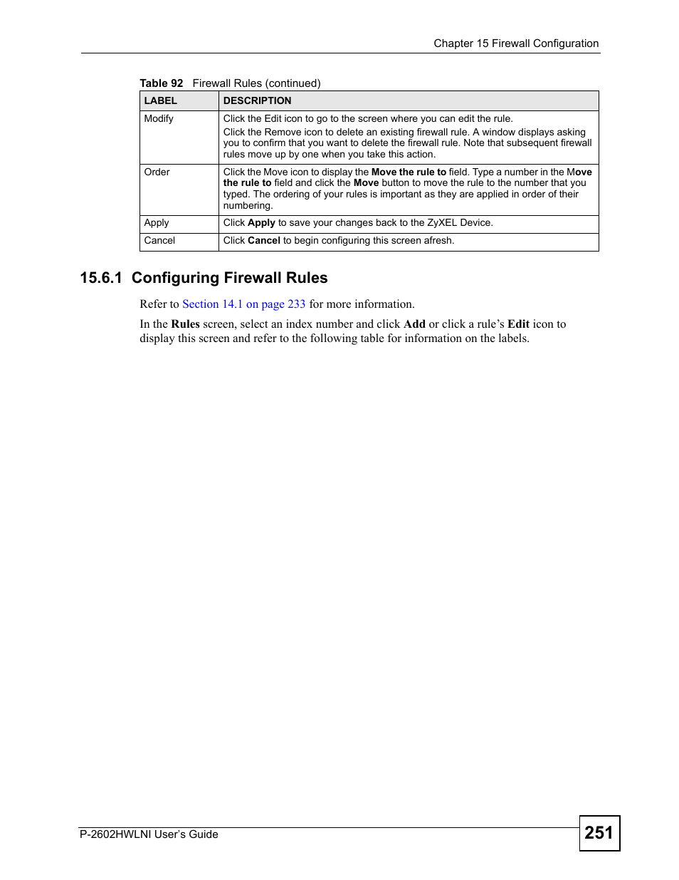 1 configuring firewall rules, Refer to | ZyXEL Communications P-2602HWLNI User Manual | Page 251 / 496