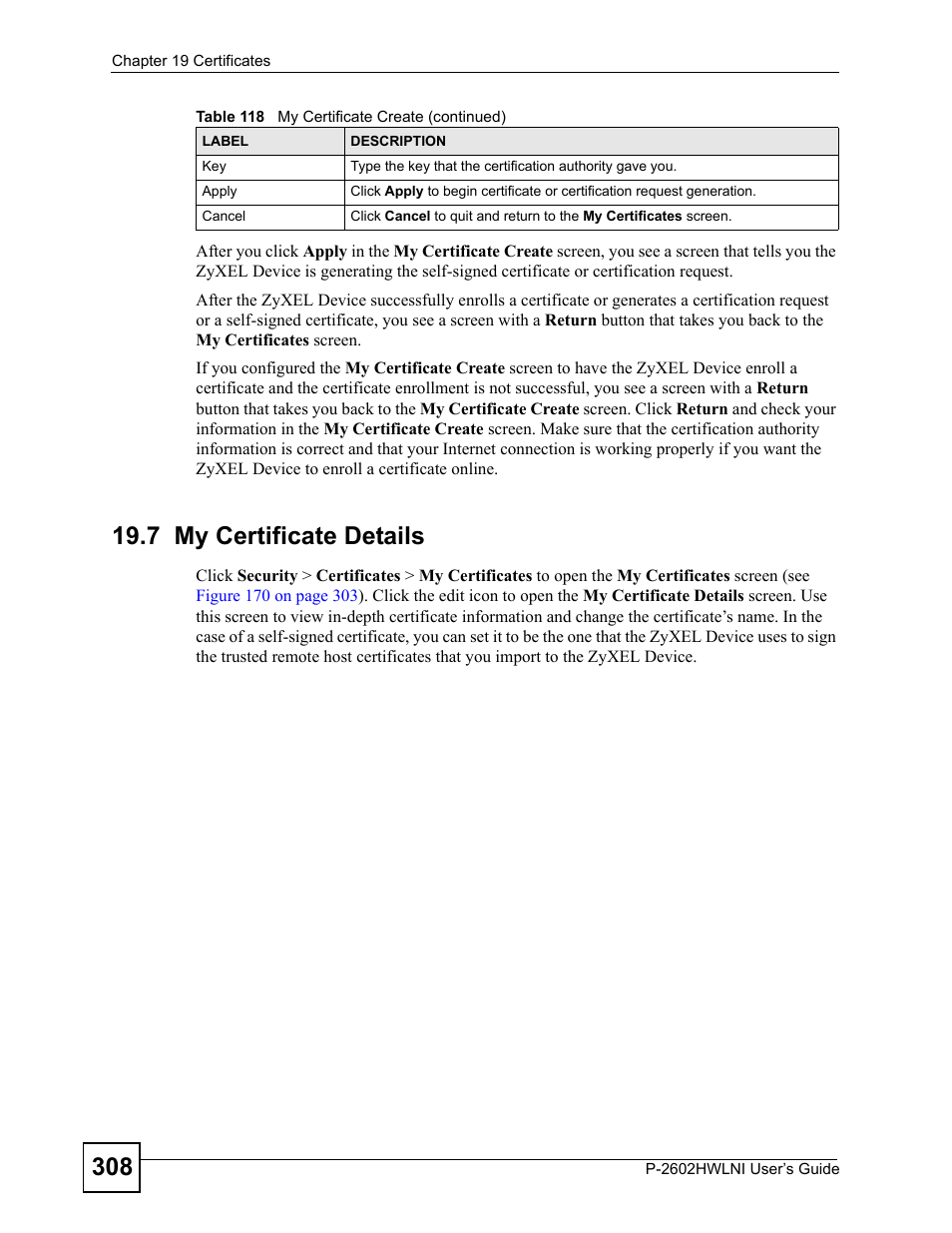7 my certificate details | ZyXEL Communications P-2602HWLNI User Manual | Page 308 / 496