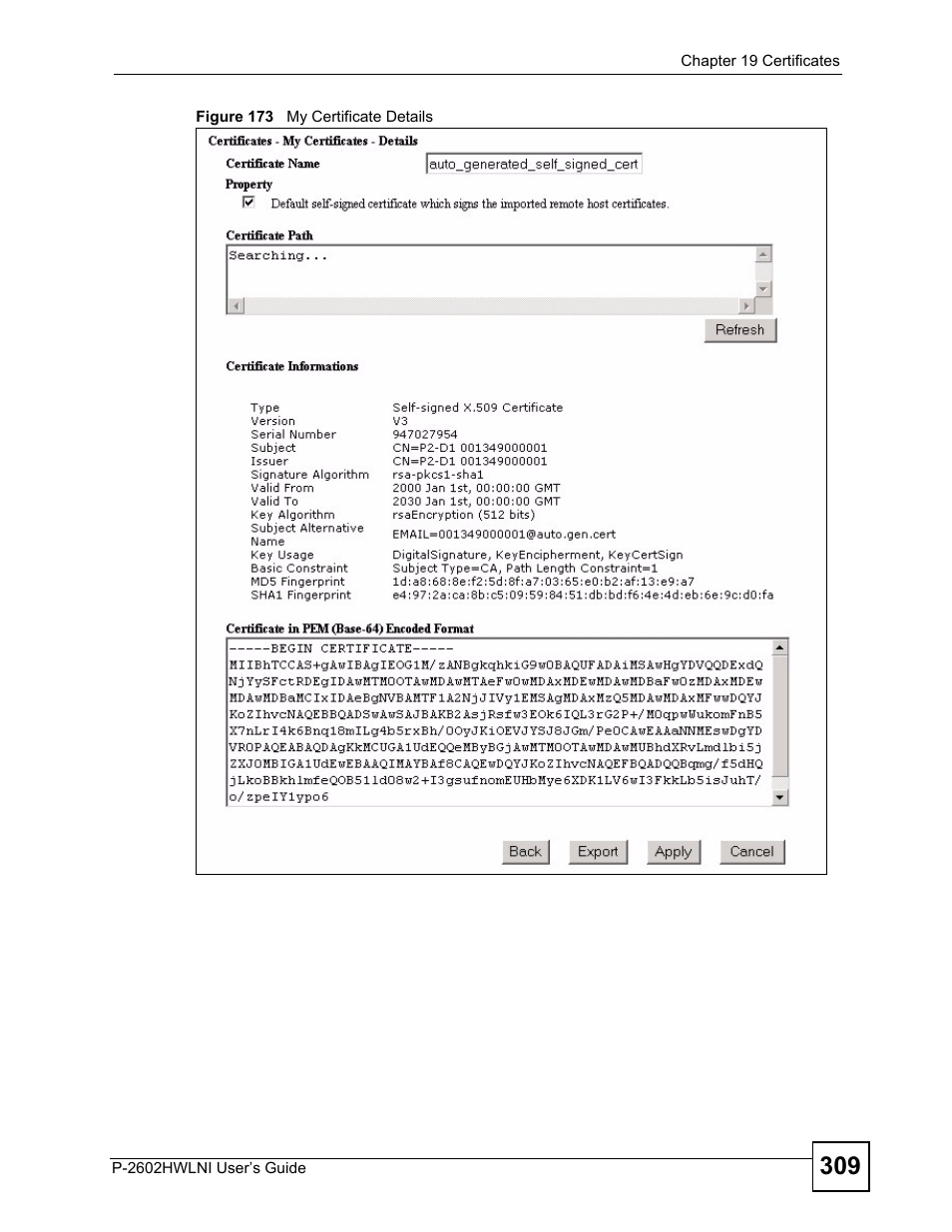 Figure 173 my certificate details | ZyXEL Communications P-2602HWLNI User Manual | Page 309 / 496