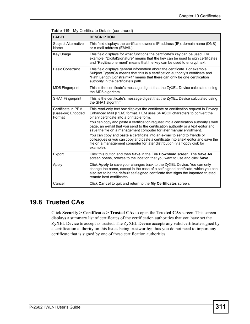 8 trusted cas | ZyXEL Communications P-2602HWLNI User Manual | Page 311 / 496