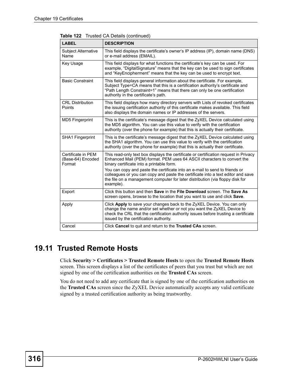 11 trusted remote hosts | ZyXEL Communications P-2602HWLNI User Manual | Page 316 / 496