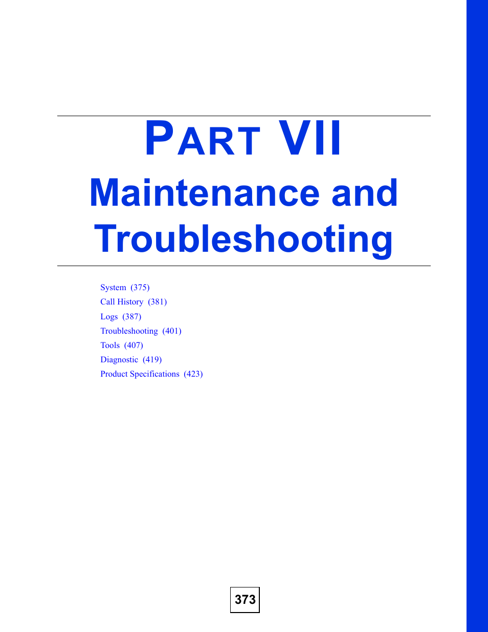 Maintenance and troubleshooting, Part vii: maintenance and troubleshooting | ZyXEL Communications P-2602HWLNI User Manual | Page 373 / 496