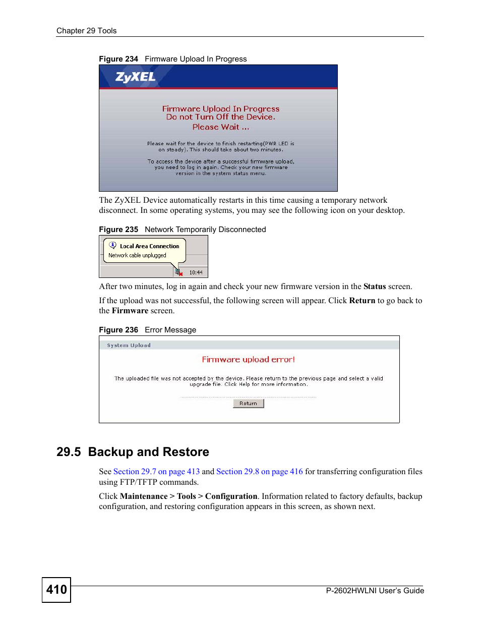 5 backup and restore | ZyXEL Communications P-2602HWLNI User Manual | Page 410 / 496