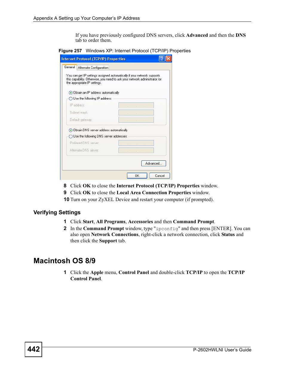 Macintosh os 8/9 | ZyXEL Communications P-2602HWLNI User Manual | Page 442 / 496