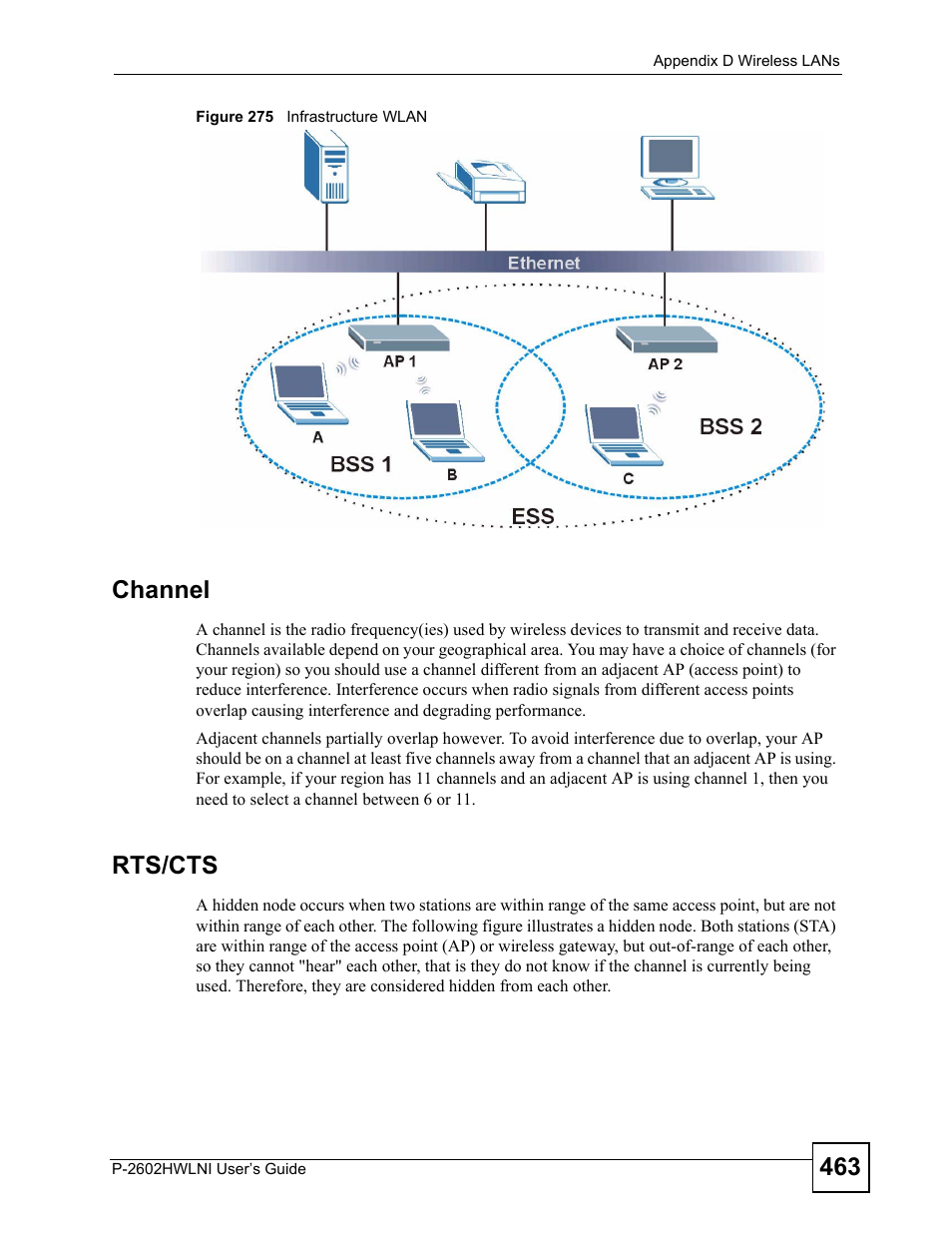 Figure 275 infrastructure wlan, Channel, Rts/cts | ZyXEL Communications P-2602HWLNI User Manual | Page 463 / 496