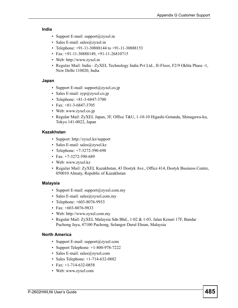 ZyXEL Communications P-2602HWLNI User Manual | Page 485 / 496