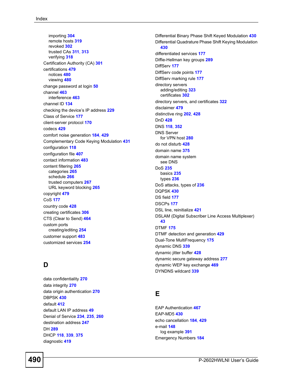 ZyXEL Communications P-2602HWLNI User Manual | Page 490 / 496