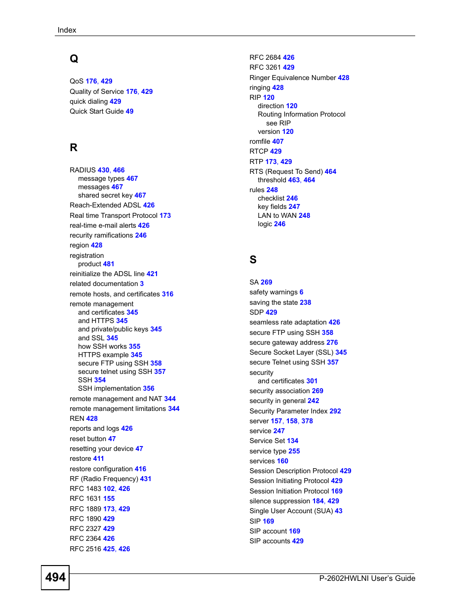 ZyXEL Communications P-2602HWLNI User Manual | Page 494 / 496