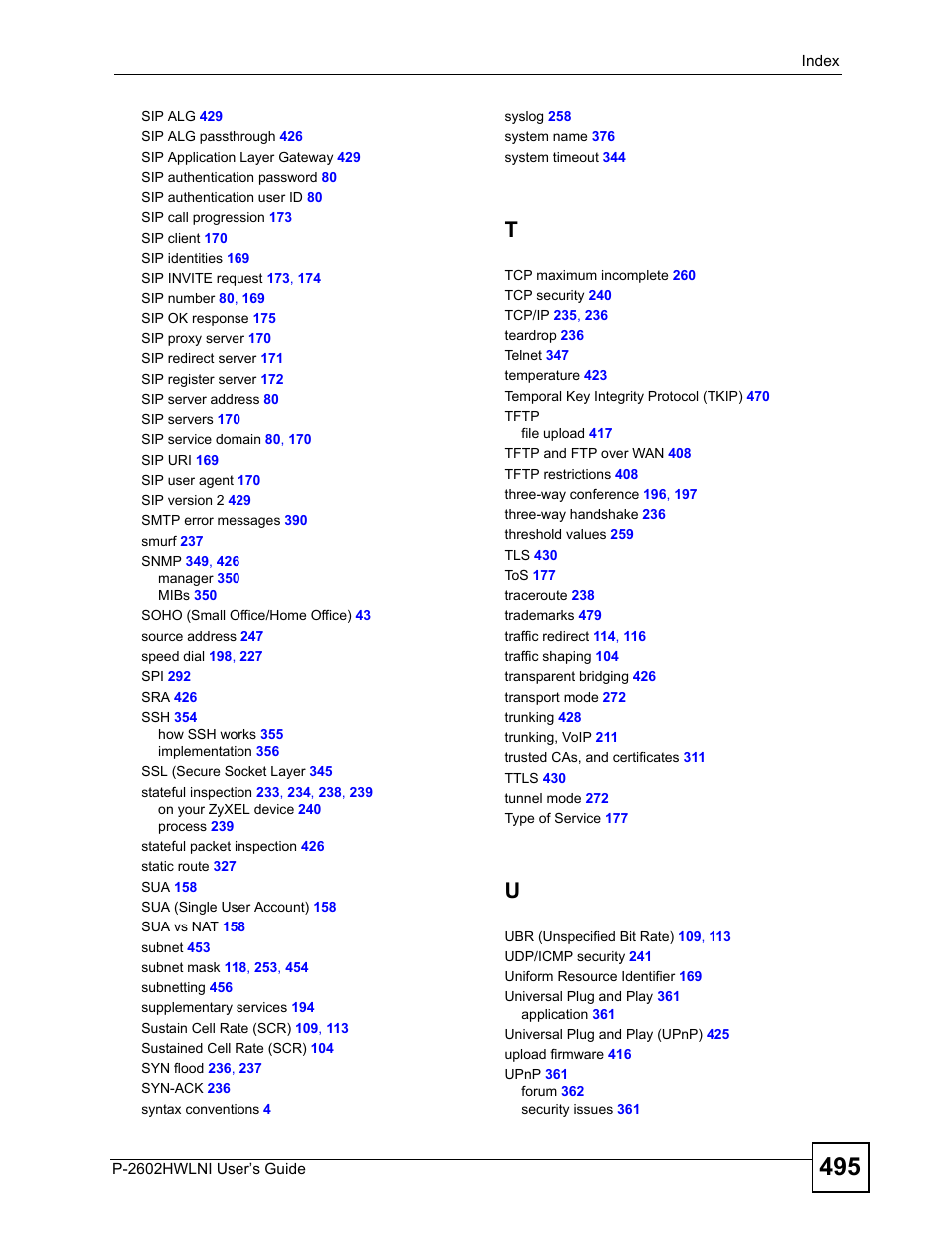ZyXEL Communications P-2602HWLNI User Manual | Page 495 / 496