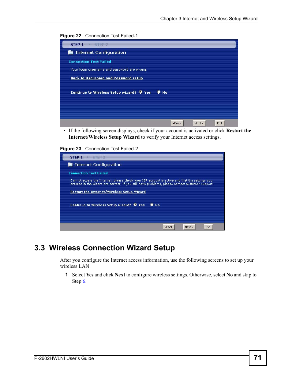 3 wireless connection wizard setup | ZyXEL Communications P-2602HWLNI User Manual | Page 71 / 496