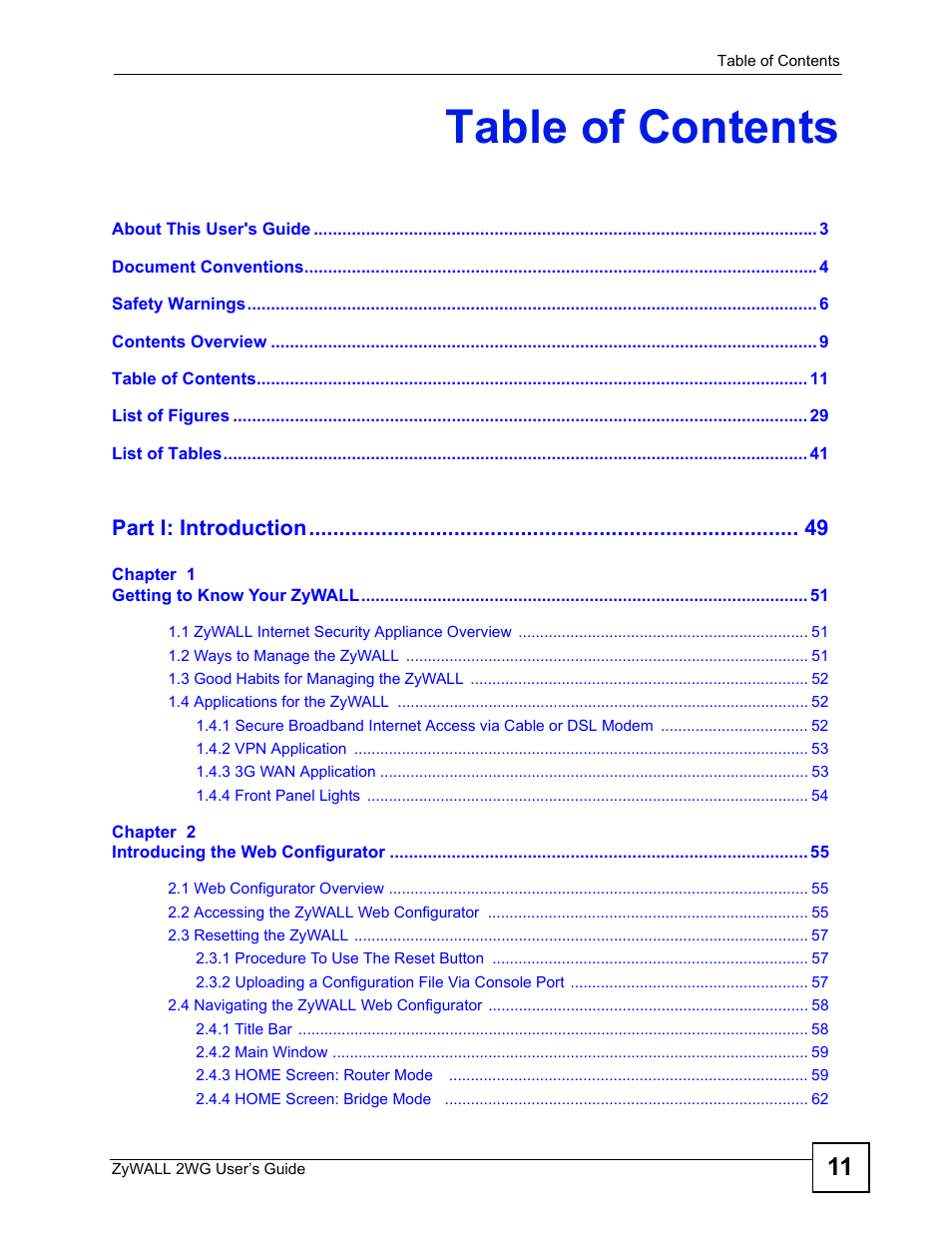 ZyXEL Communications ZyXEL ZyWALL 2WG User Manual | Page 11 / 730