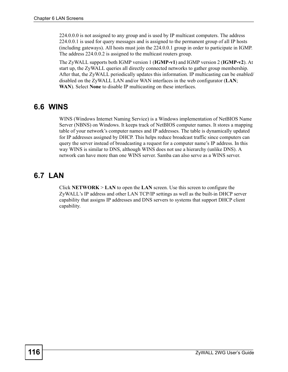 6 wins, 7 lan, 6 wins 6.7 lan | ZyXEL Communications ZyXEL ZyWALL 2WG User Manual | Page 116 / 730