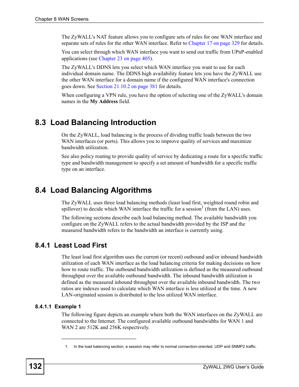 3 load balancing introduction, 4 load balancing algorithms, 1 least load first | ZyXEL Communications ZyXEL ZyWALL 2WG User Manual | Page 132 / 730