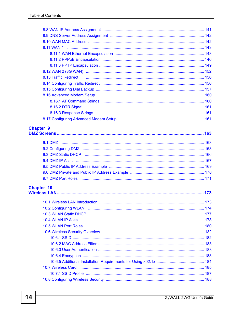 ZyXEL Communications ZyXEL ZyWALL 2WG User Manual | Page 14 / 730