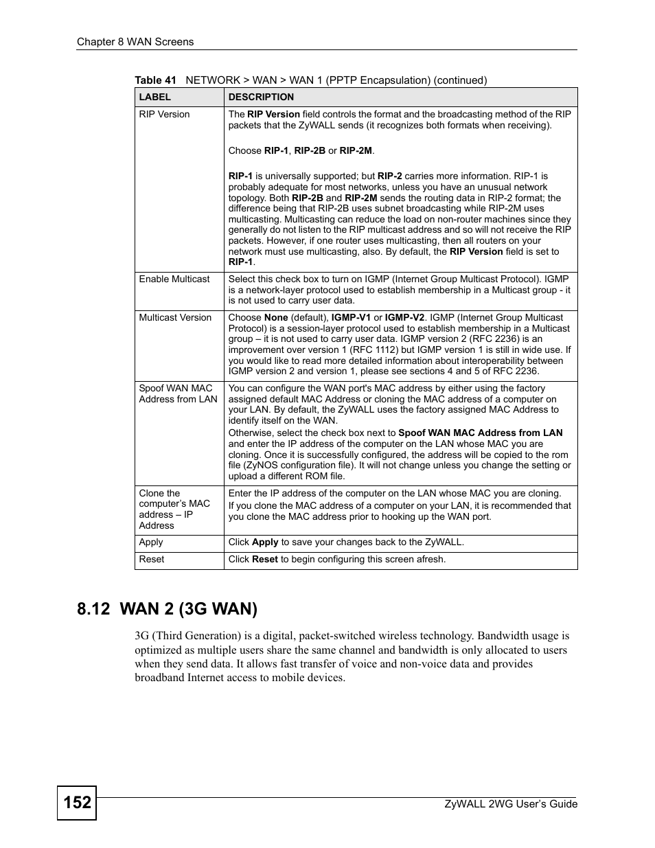 12 wan 2 (3g wan) | ZyXEL Communications ZyXEL ZyWALL 2WG User Manual | Page 152 / 730