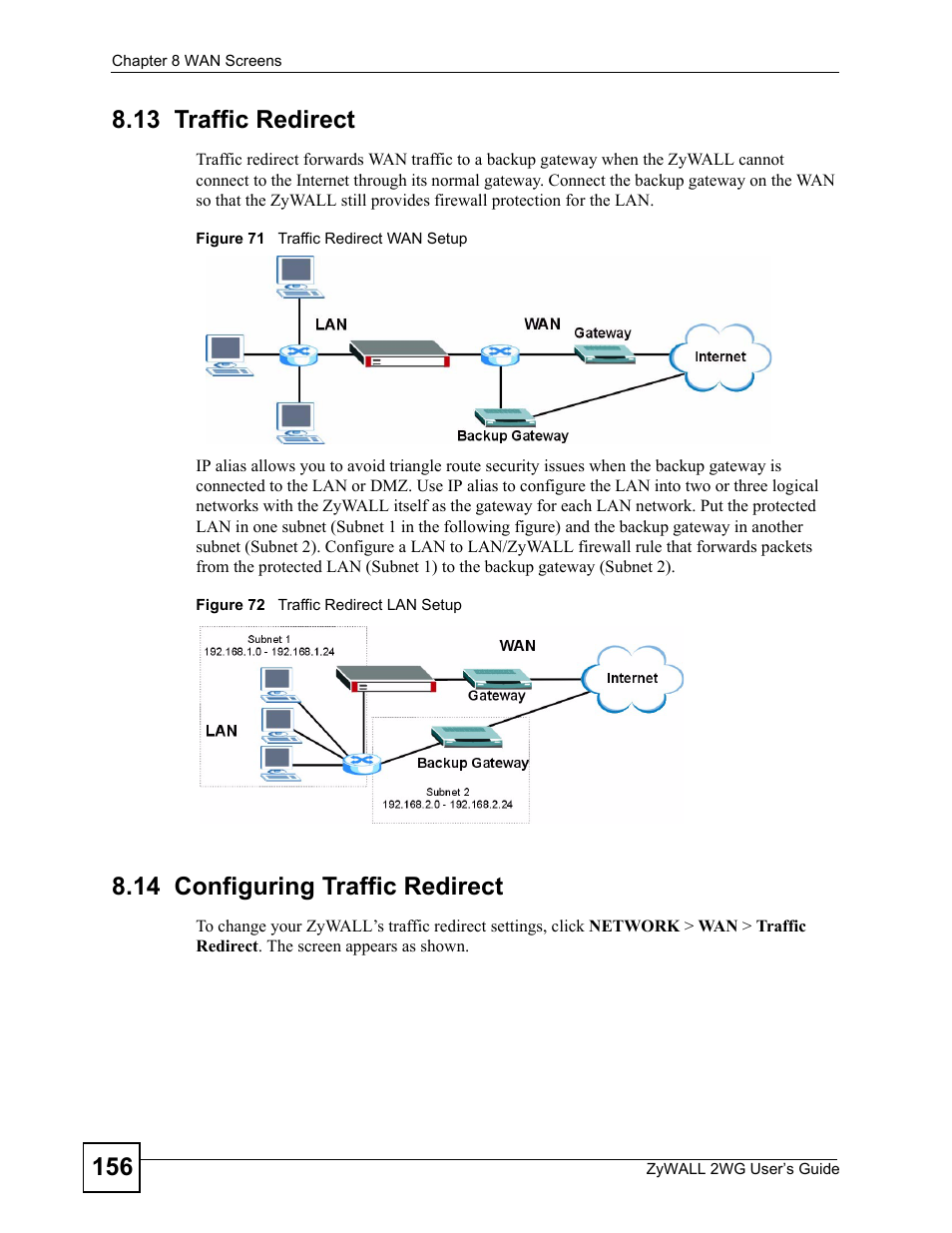 13 traffic redirect, 14 configuring traffic redirect | ZyXEL Communications ZyXEL ZyWALL 2WG User Manual | Page 156 / 730