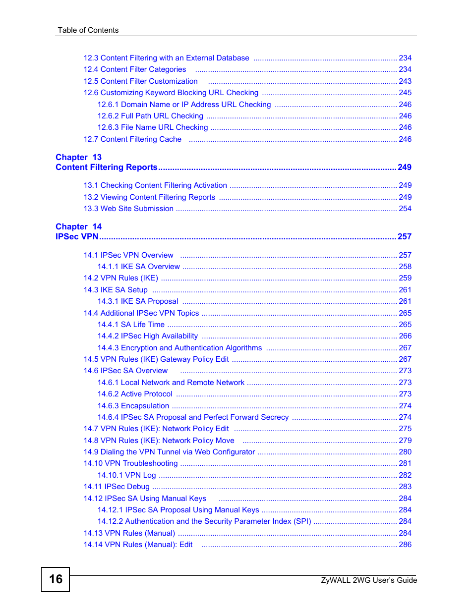 ZyXEL Communications ZyXEL ZyWALL 2WG User Manual | Page 16 / 730