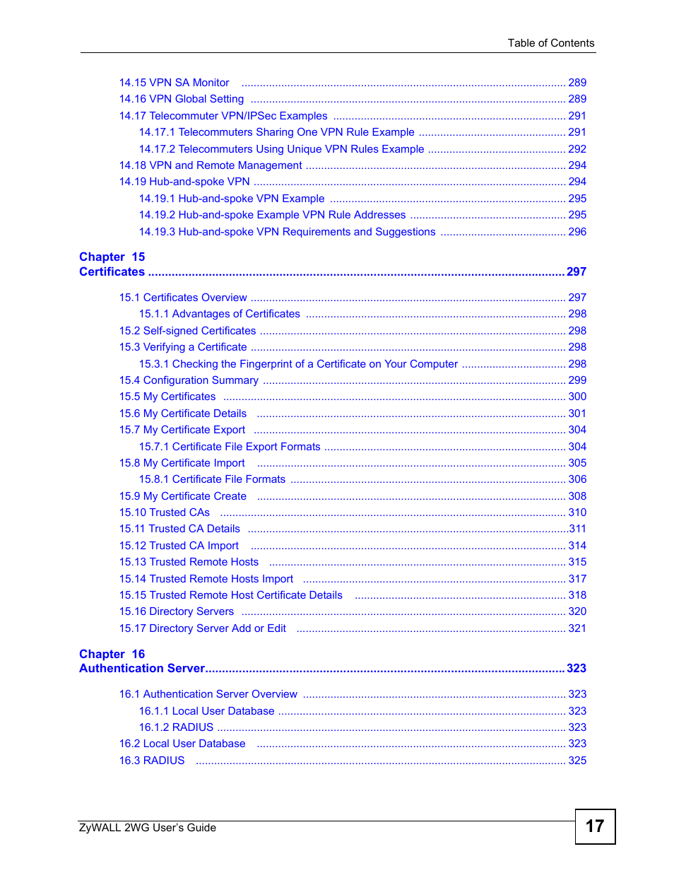 ZyXEL Communications ZyXEL ZyWALL 2WG User Manual | Page 17 / 730