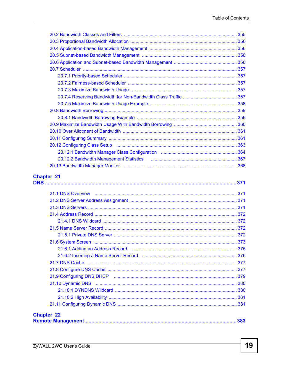 ZyXEL Communications ZyXEL ZyWALL 2WG User Manual | Page 19 / 730