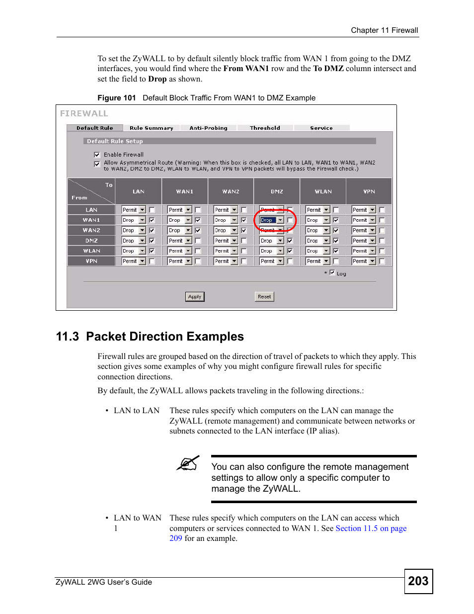 3 packet direction examples | ZyXEL Communications ZyXEL ZyWALL 2WG User Manual | Page 203 / 730