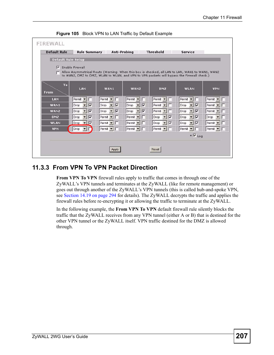 3 from vpn to vpn packet direction | ZyXEL Communications ZyXEL ZyWALL 2WG User Manual | Page 207 / 730