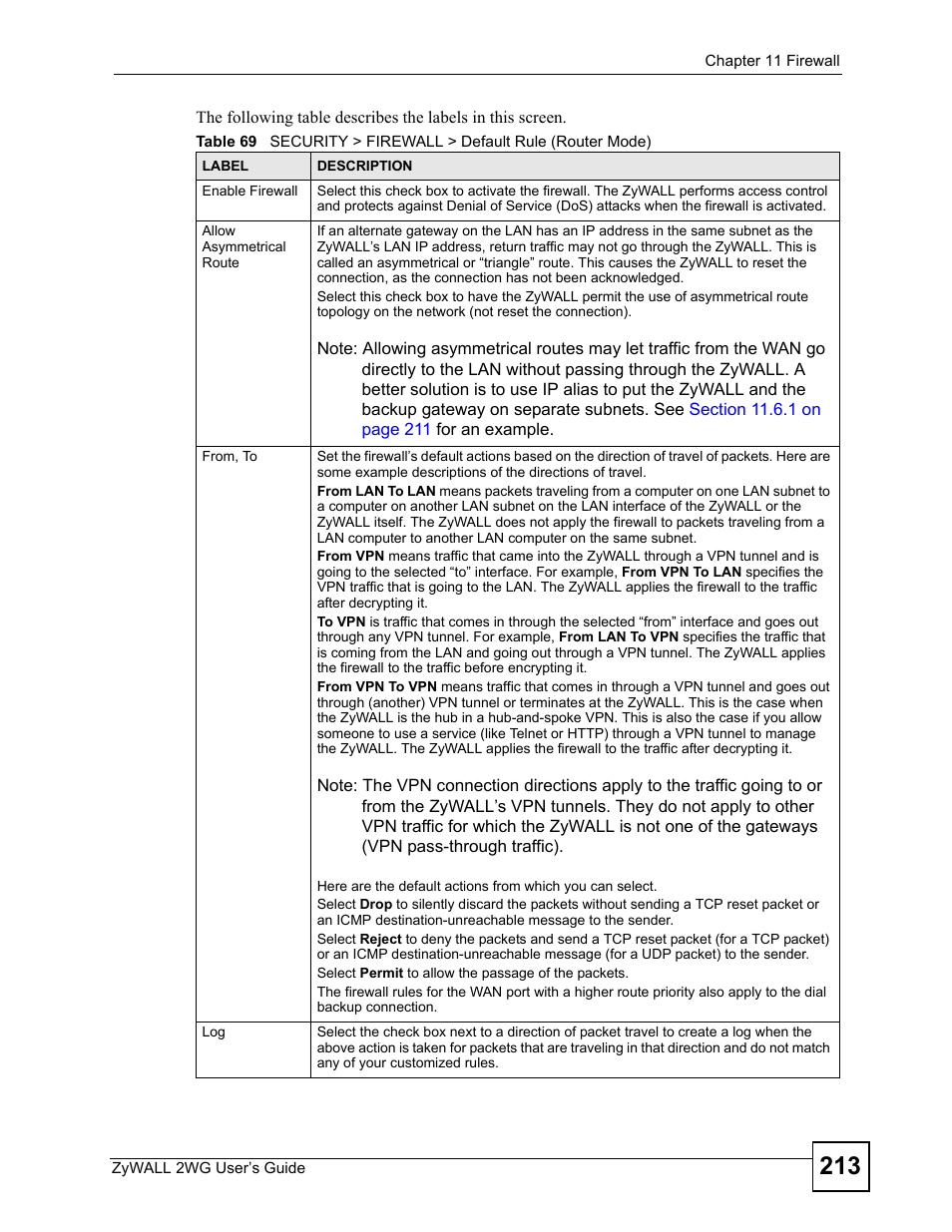 ZyXEL Communications ZyXEL ZyWALL 2WG User Manual | Page 213 / 730