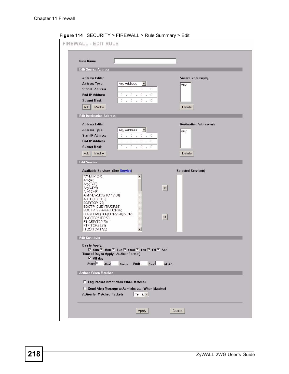 ZyXEL Communications ZyXEL ZyWALL 2WG User Manual | Page 218 / 730