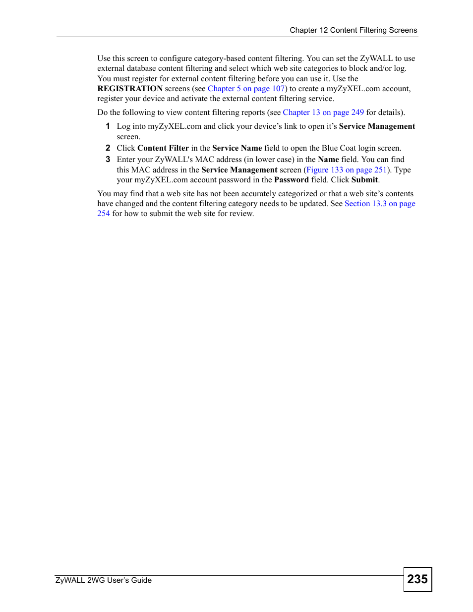 ZyXEL Communications ZyXEL ZyWALL 2WG User Manual | Page 235 / 730