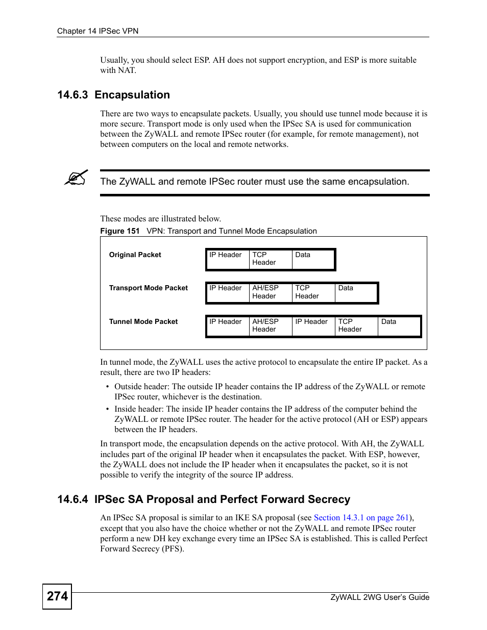 3 encapsulation, 4 ipsec sa proposal and perfect forward secrecy | ZyXEL Communications ZyXEL ZyWALL 2WG User Manual | Page 274 / 730