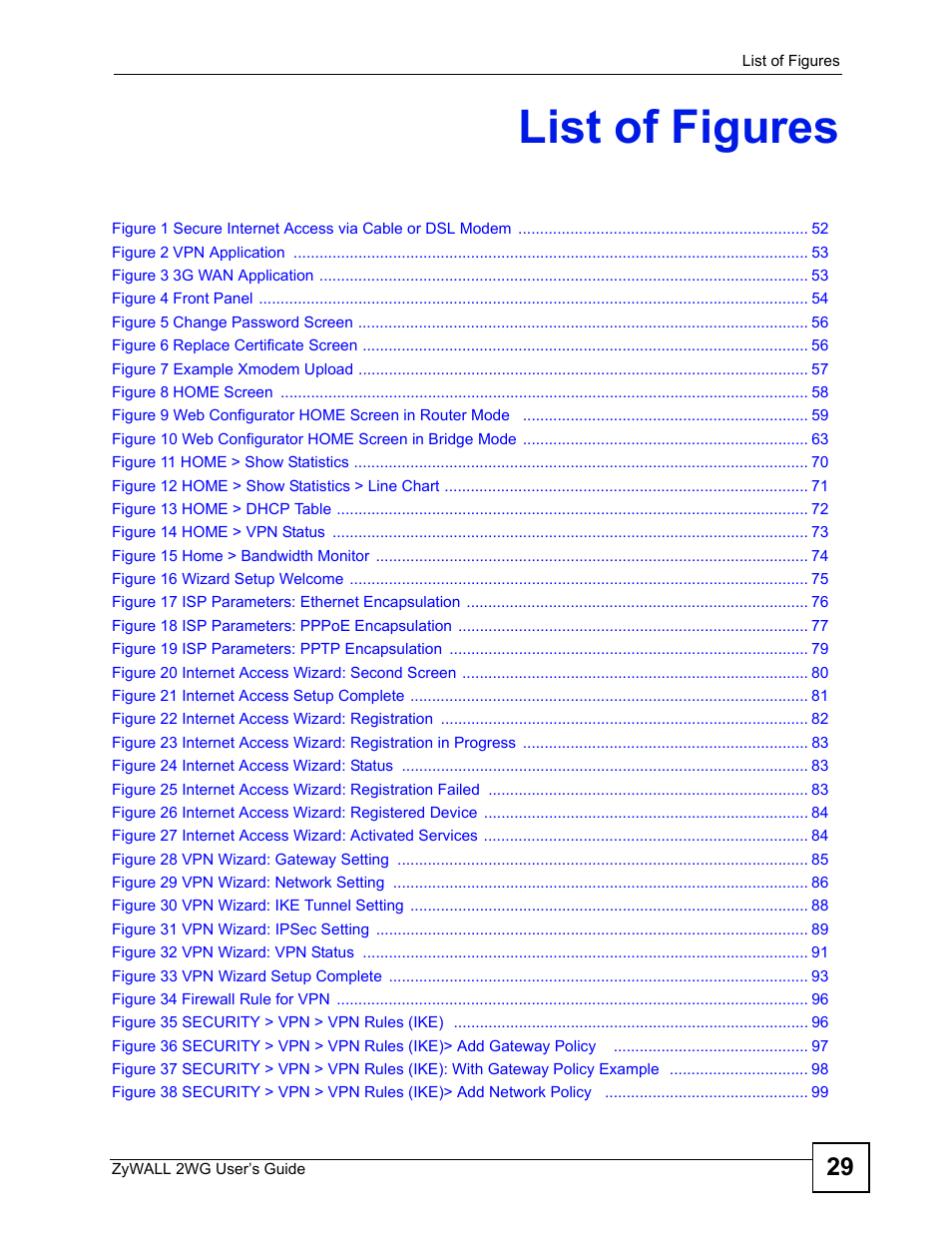 List of figures | ZyXEL Communications ZyXEL ZyWALL 2WG User Manual | Page 29 / 730