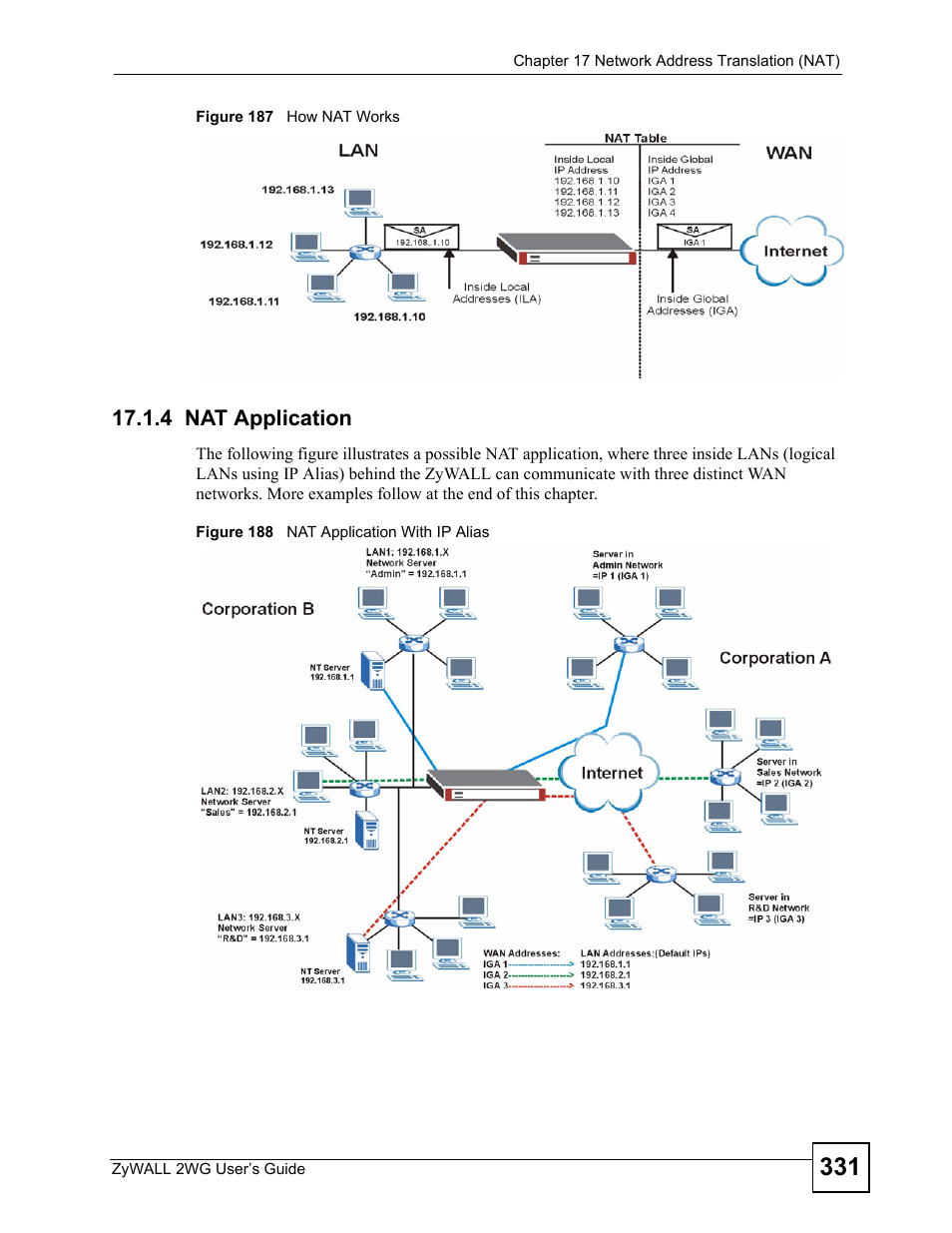 4 nat application | ZyXEL Communications ZyXEL ZyWALL 2WG User Manual | Page 331 / 730