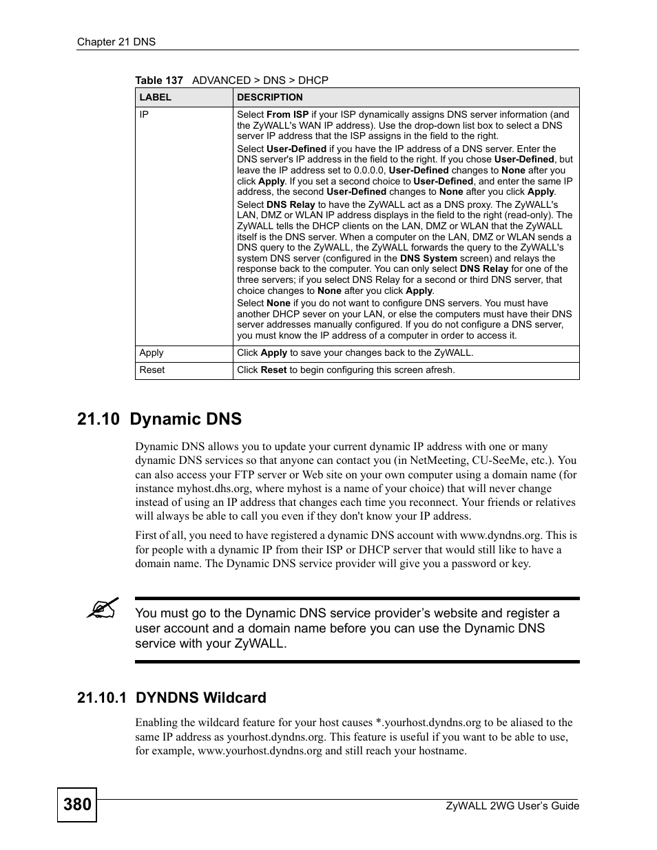 10 dynamic dns, 1 dyndns wildcard | ZyXEL Communications ZyXEL ZyWALL 2WG User Manual | Page 380 / 730