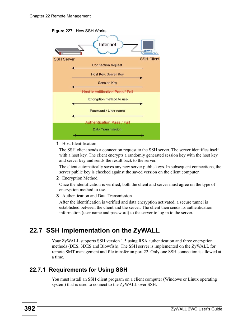 7 ssh implementation on the zywall, 1 requirements for using ssh, Figure 227 how ssh works | ZyXEL Communications ZyXEL ZyWALL 2WG User Manual | Page 392 / 730