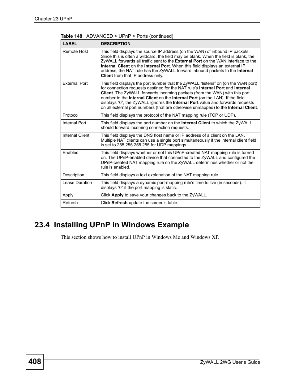 4 installing upnp in windows example | ZyXEL Communications ZyXEL ZyWALL 2WG User Manual | Page 408 / 730