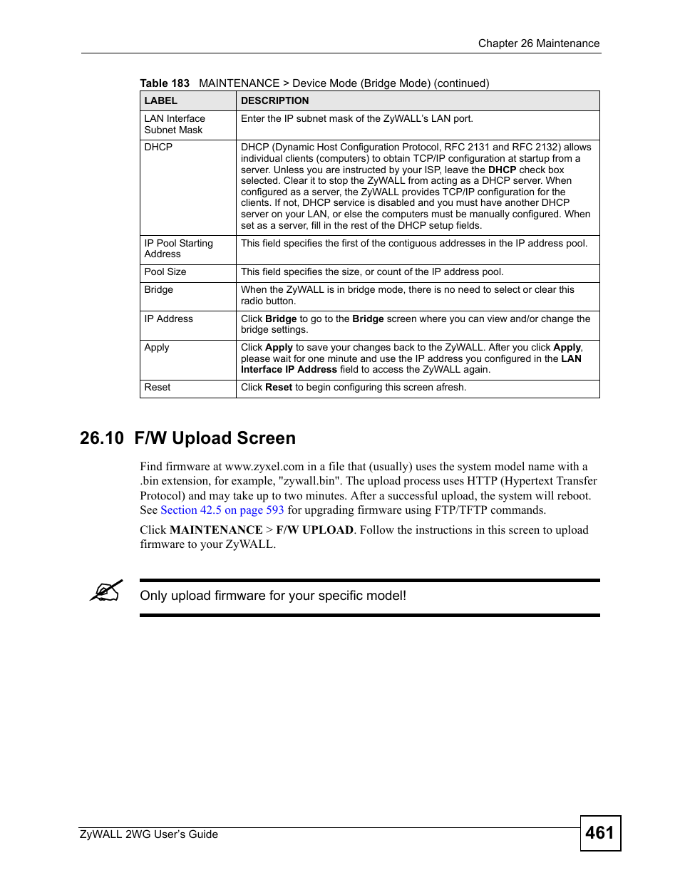 10 f/w upload screen | ZyXEL Communications ZyXEL ZyWALL 2WG User Manual | Page 461 / 730