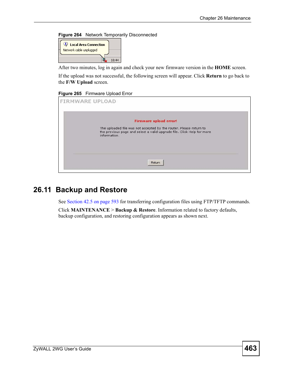 11 backup and restore | ZyXEL Communications ZyXEL ZyWALL 2WG User Manual | Page 463 / 730