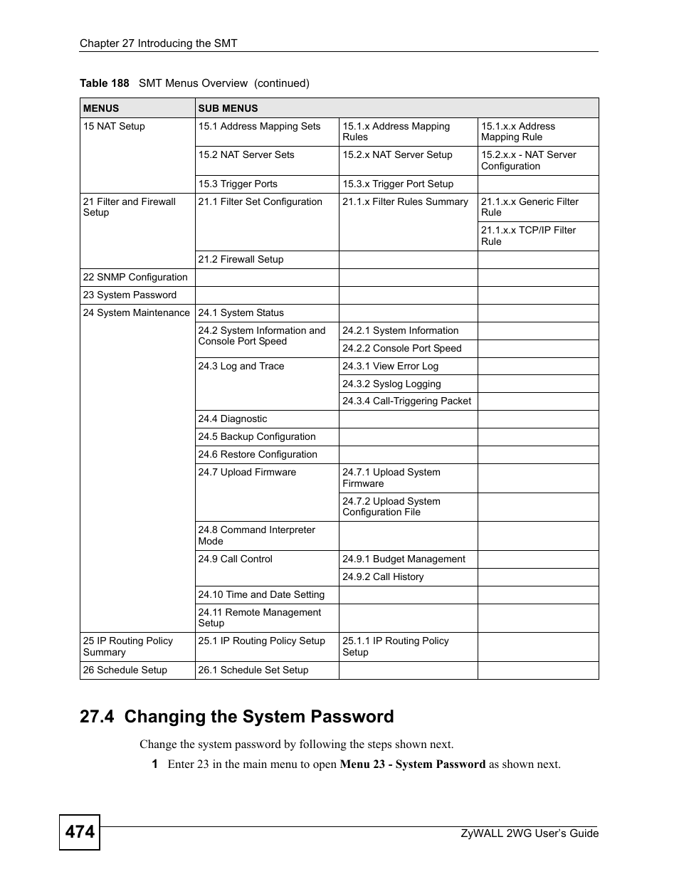 4 changing the system password | ZyXEL Communications ZyXEL ZyWALL 2WG User Manual | Page 474 / 730