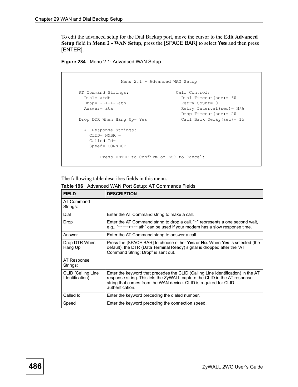 Figure 284 menu 2.1: advanced wan setup | ZyXEL Communications ZyXEL ZyWALL 2WG User Manual | Page 486 / 730