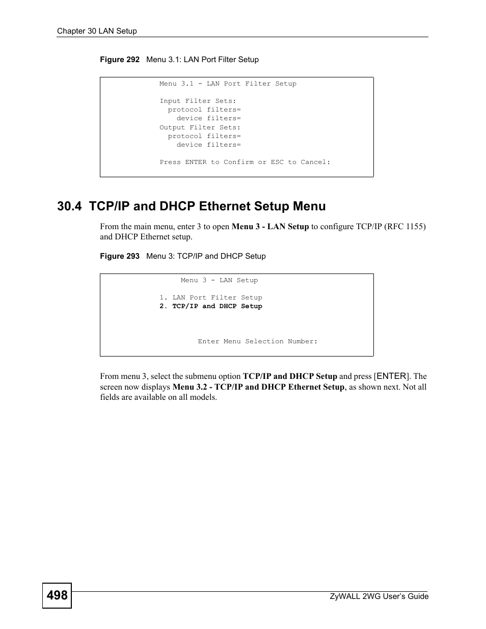 4 tcp/ip and dhcp ethernet setup menu | ZyXEL Communications ZyXEL ZyWALL 2WG User Manual | Page 498 / 730