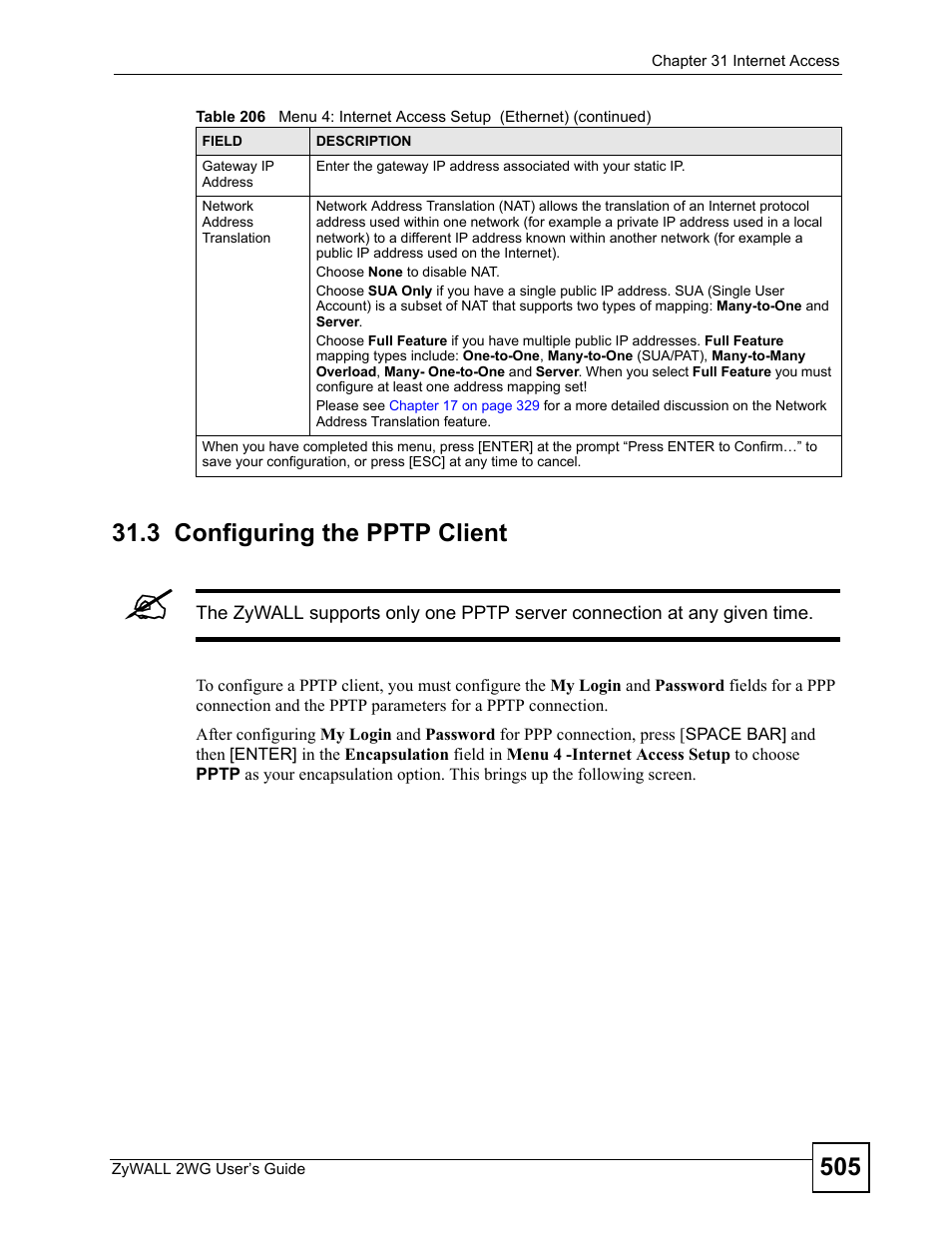 3 configuring the pptp client | ZyXEL Communications ZyXEL ZyWALL 2WG User Manual | Page 505 / 730