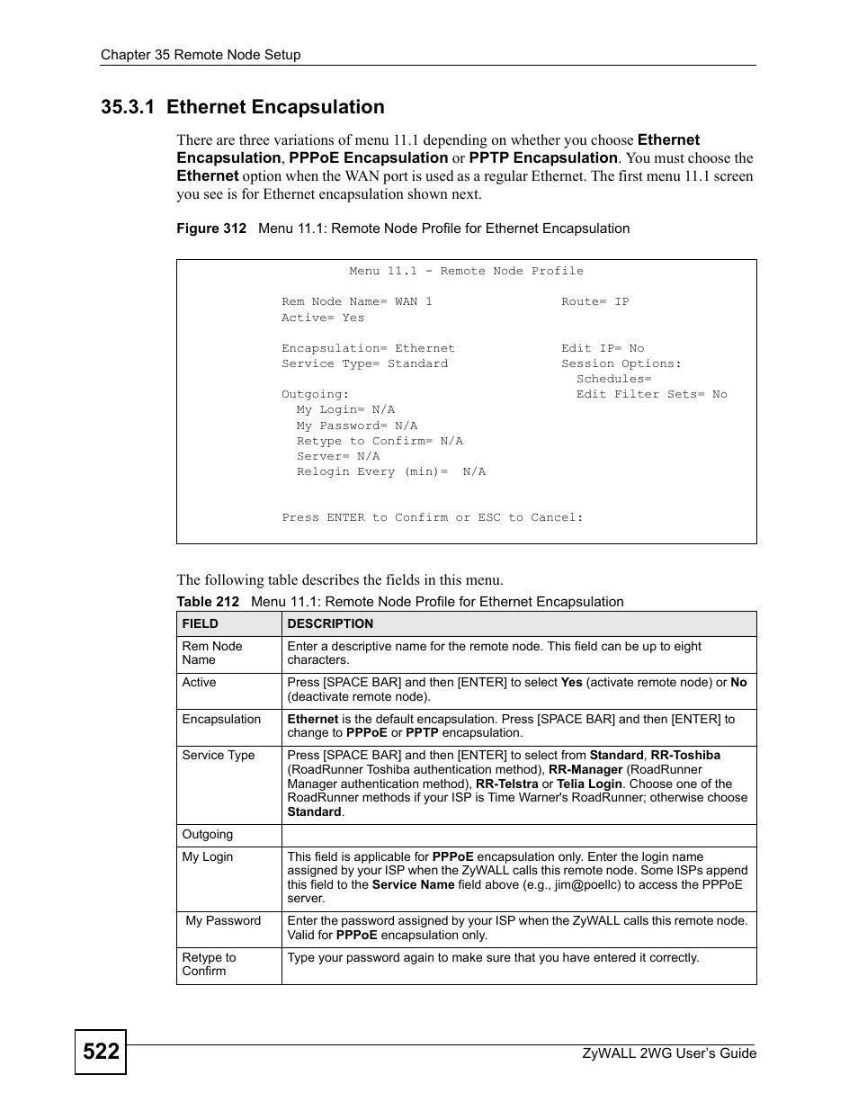 1 ethernet encapsulation | ZyXEL Communications ZyXEL ZyWALL 2WG User Manual | Page 522 / 730