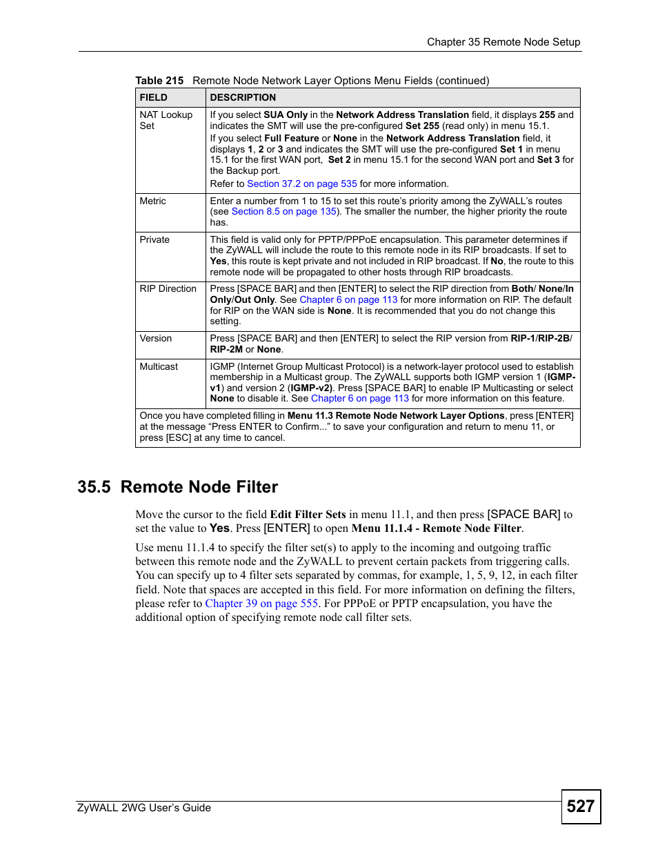 5 remote node filter | ZyXEL Communications ZyXEL ZyWALL 2WG User Manual | Page 527 / 730