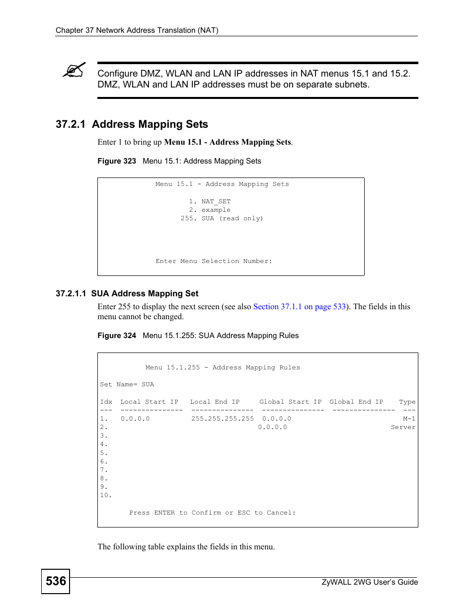 1 address mapping sets | ZyXEL Communications ZyXEL ZyWALL 2WG User Manual | Page 536 / 730