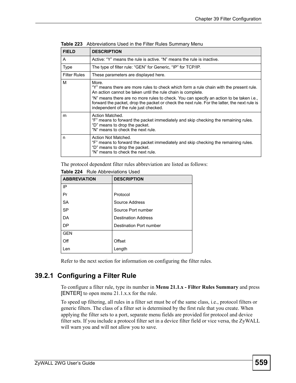 1 configuring a filter rule | ZyXEL Communications ZyXEL ZyWALL 2WG User Manual | Page 559 / 730