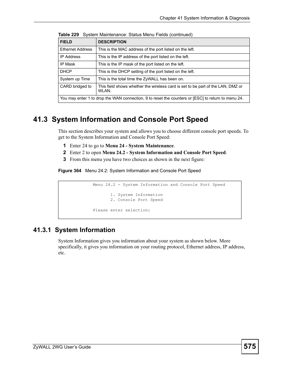 3 system information and console port speed, 1 system information | ZyXEL Communications ZyXEL ZyWALL 2WG User Manual | Page 575 / 730