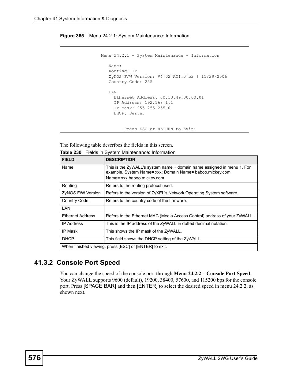 2 console port speed | ZyXEL Communications ZyXEL ZyWALL 2WG User Manual | Page 576 / 730